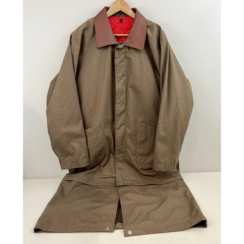 Gilrichco Mens Canvas Trench Coat Sz XL Convertible Removable Lining Leather